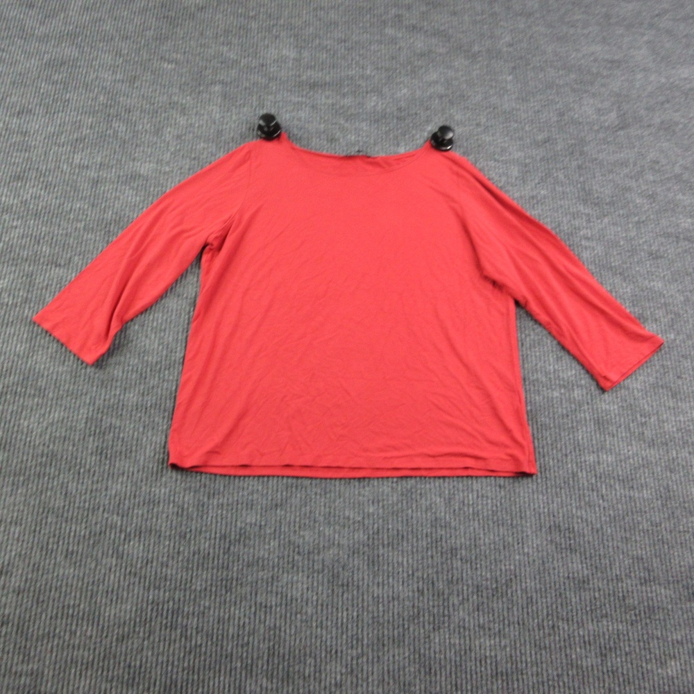 Eileen Fisher Shirt Womens L Red Rayon Spandex Relaxed Scoop Neck 3/4 Sleeve